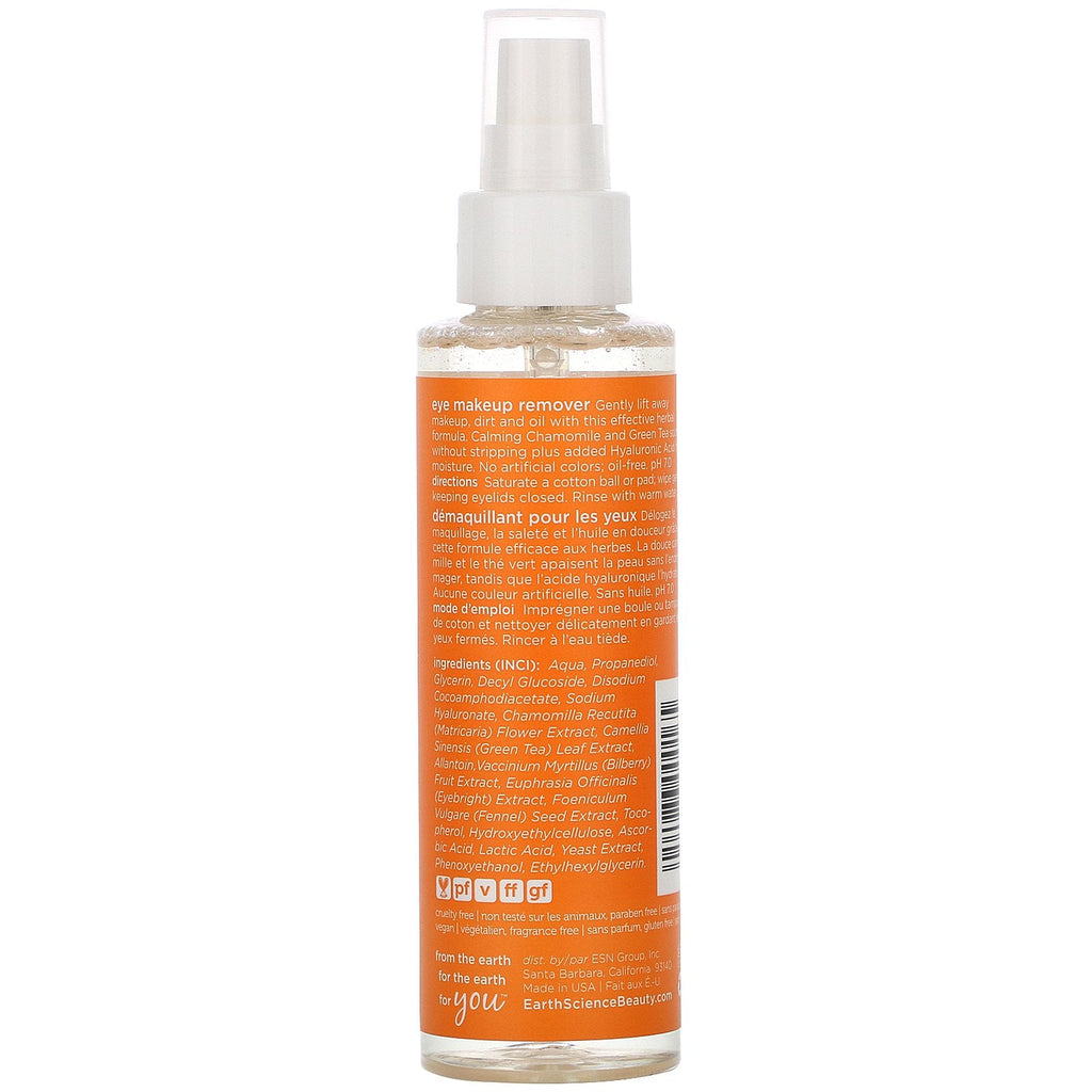 Earth Science, Eye Makeup Remover, Kamille &amp; grøn te, parfumefri, 4 fl oz (118 ml)