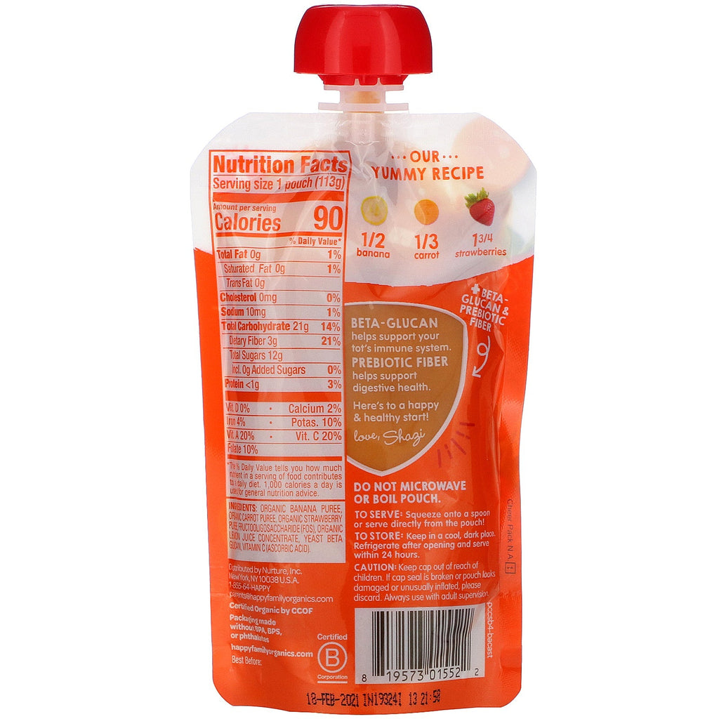 Happy Family s, Happy Tot, Super Bellies,  Bananas, Carrots & Strawberries, 4 oz (113 g)