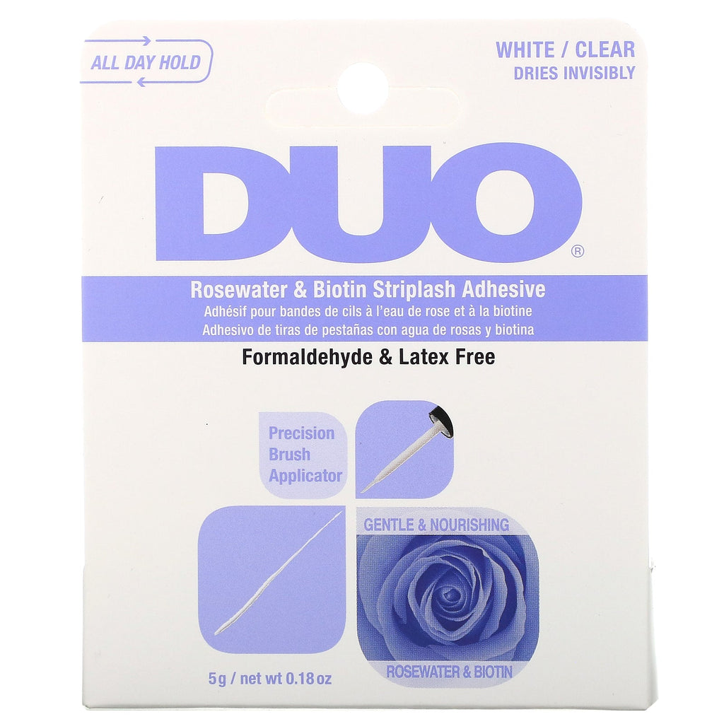 DUO, Rosewater &amp; Biotin Striplash Adhesive, hvid/klar, 0,18 oz (5 g)
