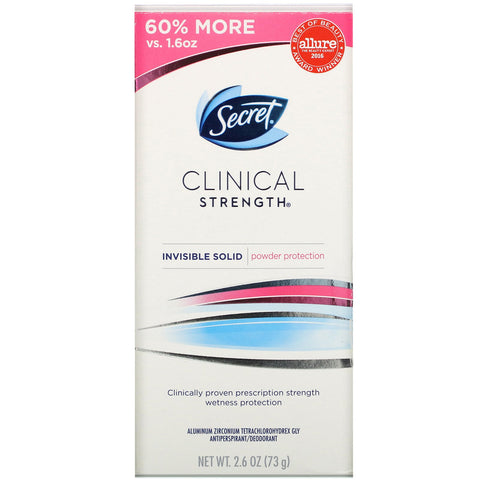 Hemmelig, klinisk styrke antiperspirant/deodorant, usynligt fast stof, pulverbeskyttelse, 2,6 oz (73 g)