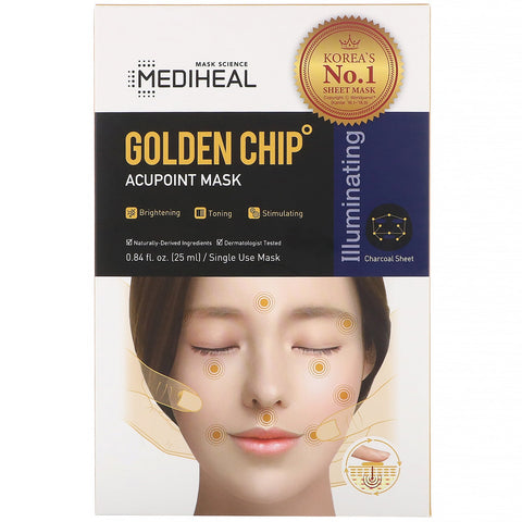 Mediheal, Golden Chip, akupunktsmaske, 5 ark, 0,84 fl oz (25 ml) hver