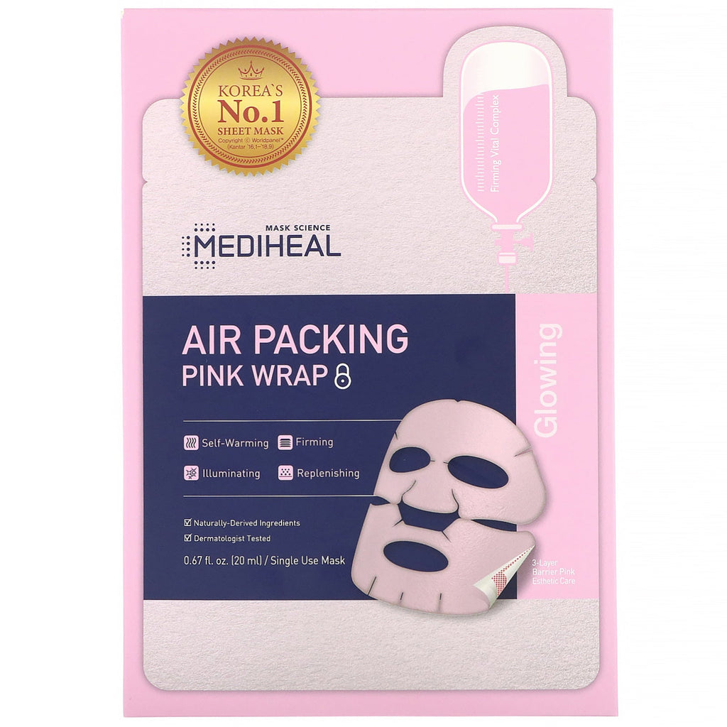 Mediheal, Air Packing, Pink Wrap Mask, 5 ark, 0,67 fl. oz (20 ml) hver