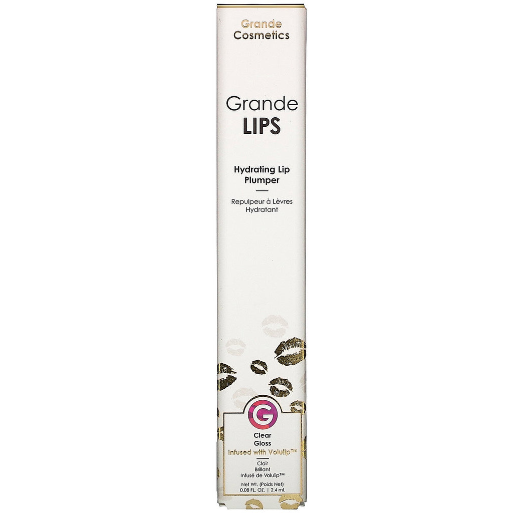 Grande Cosmetics, GrandeLips, Hydrating Lip Plumper, Clear Gloss, 0,08 fl oz (2,4 ml)