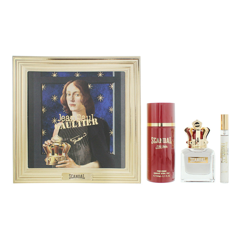 Jean Paul Gaultier Scandal Pour Homme 3 Piece Gift Set: Eau de Toilette 50ml - Eau de Toilette 10ml - Deodorant Spray 150ml