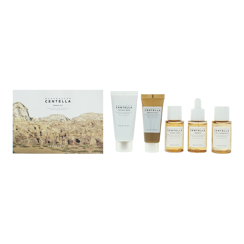 Skin1004 Madagascar Centella 5 Piece Gift Set: Cleansing Oil 30ml - Foam Cleanser 20ml - Toner 30ml - Ampoule 30ml - Soothing Cream 30ml
