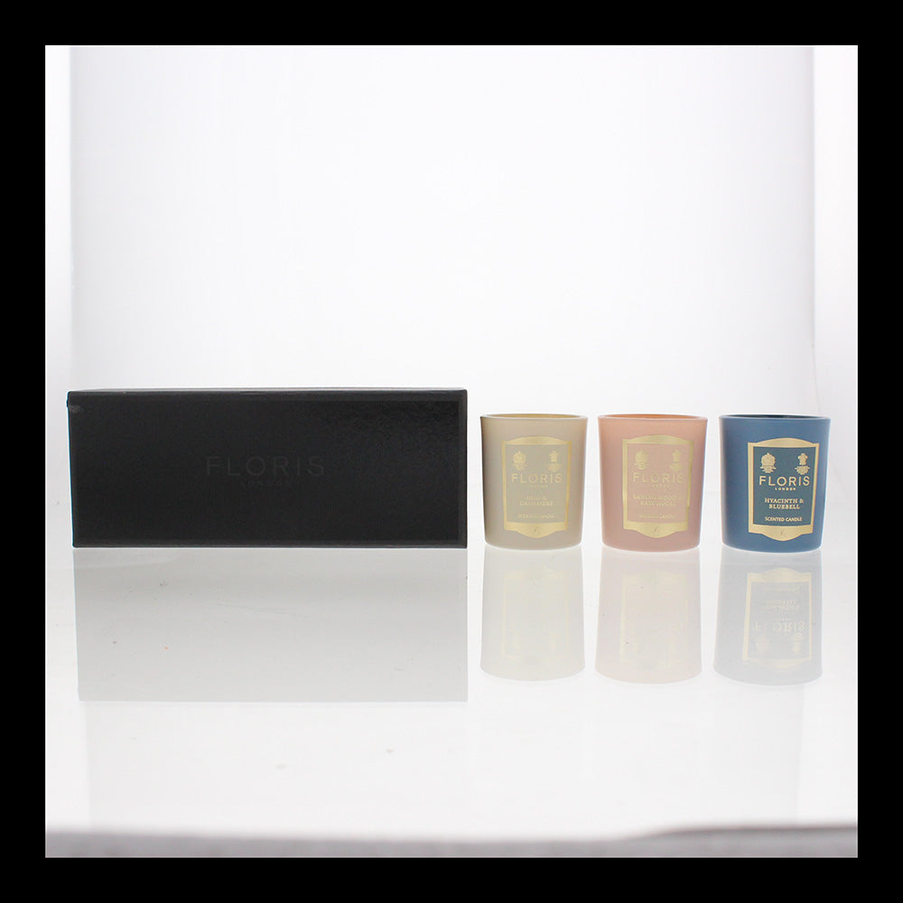 Floris Mini Candle Trio 3 Piece Gift Set: Hyacinth & Bluebell  Sandalwood & Patc