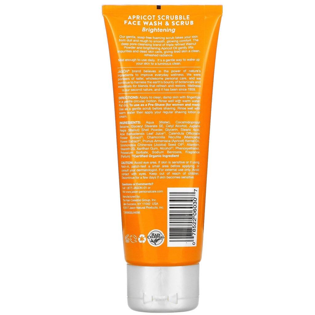 Jason Natural, lysende abrikosscrub, ansigtsvask og -scrub, 4 oz (113 g)