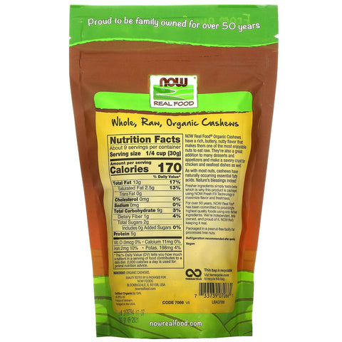 Now Foods, Real Food , Whole, Raw Cashews, Unsalted, 10 oz (284 g)