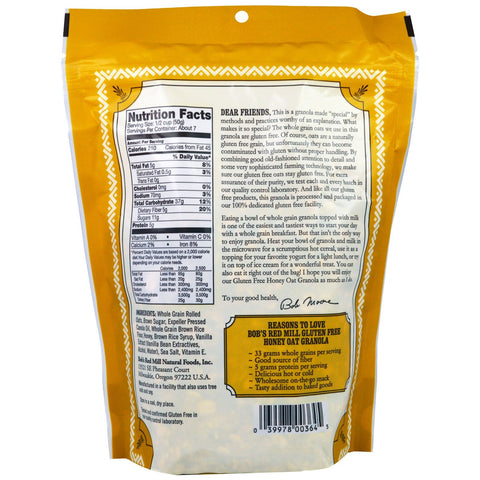 Bob's Red Mill, granola de avena y miel, sin gluten, 340 g (12 oz)