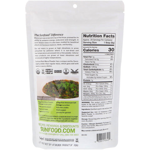 Solmad, rå rødt Maca-pulver, 8 oz (227 g)