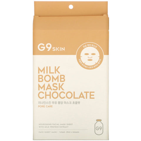 G9skin, mælkebombemaske, chokolade, 5 ark, 25 ml hver