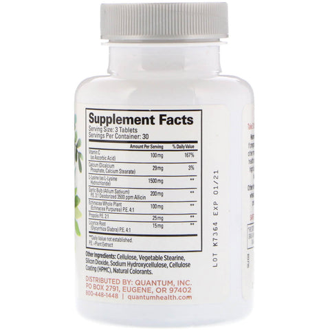 Quantum Health, Super Lysine+, Immune Support, 90 Tablets