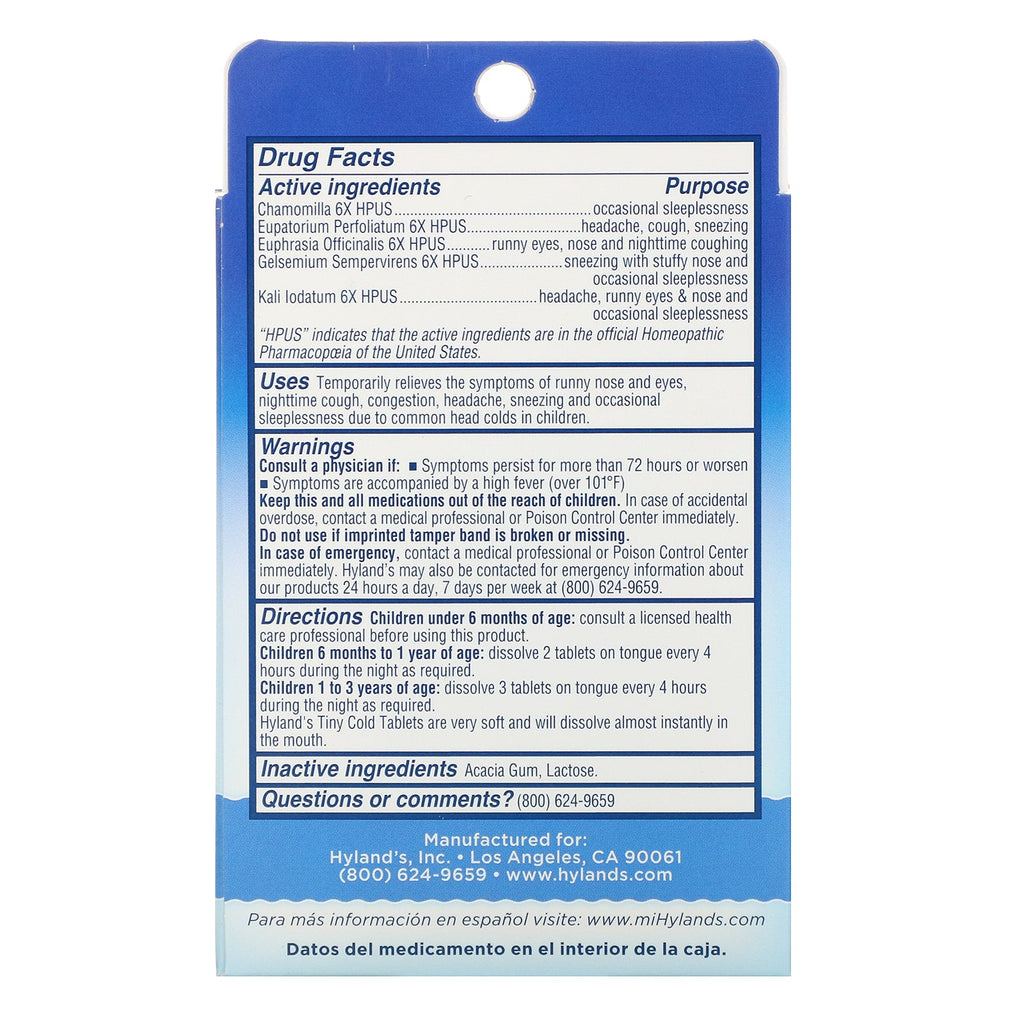 Hyland's, Baby, Nighttime Tiny Cold Tablets, i alderen 6 måneder+, 125 hurtigtopløselige tabletter