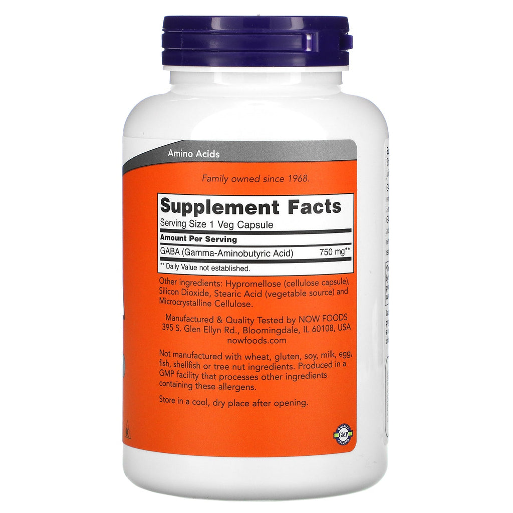 Now Foods, GABA, 750 mg, 200 Veg Capsules