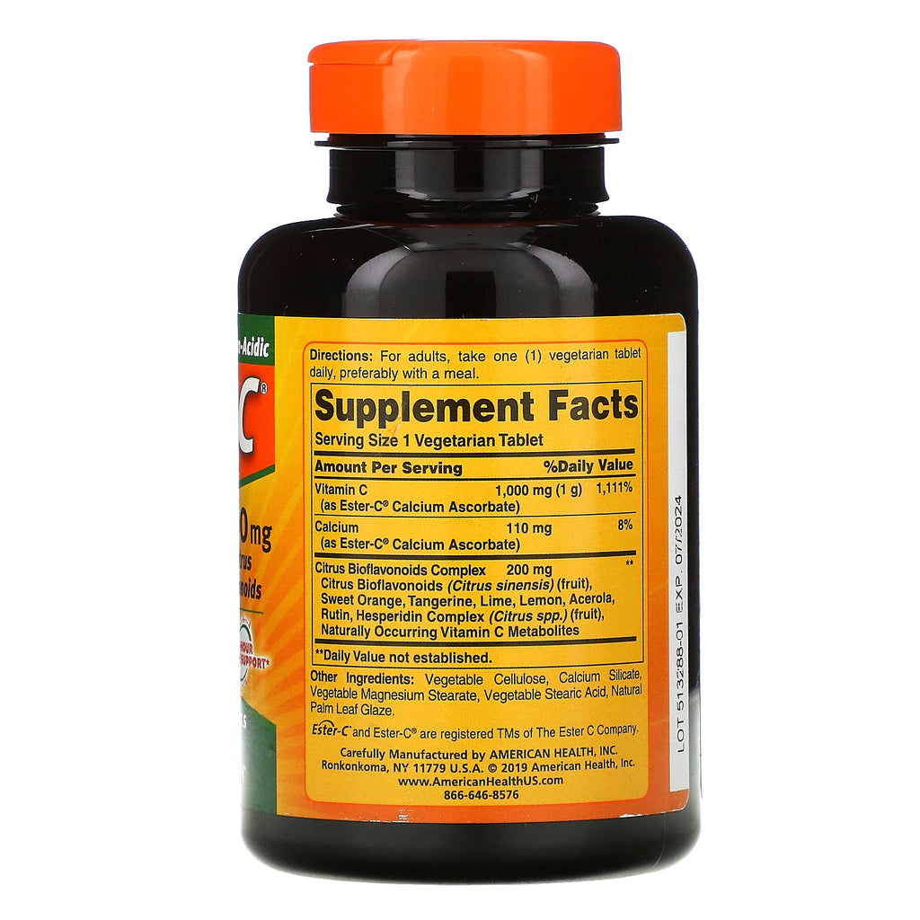 American Health, Ester-C med citrusbioflavonoider, 1.000 mg, 120 vegetariske tabletter
