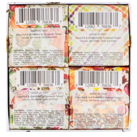 European Soaps, Via Mercato, Autumno, Shea Butter Soaps Set, 4 Soaps, 50 g Each