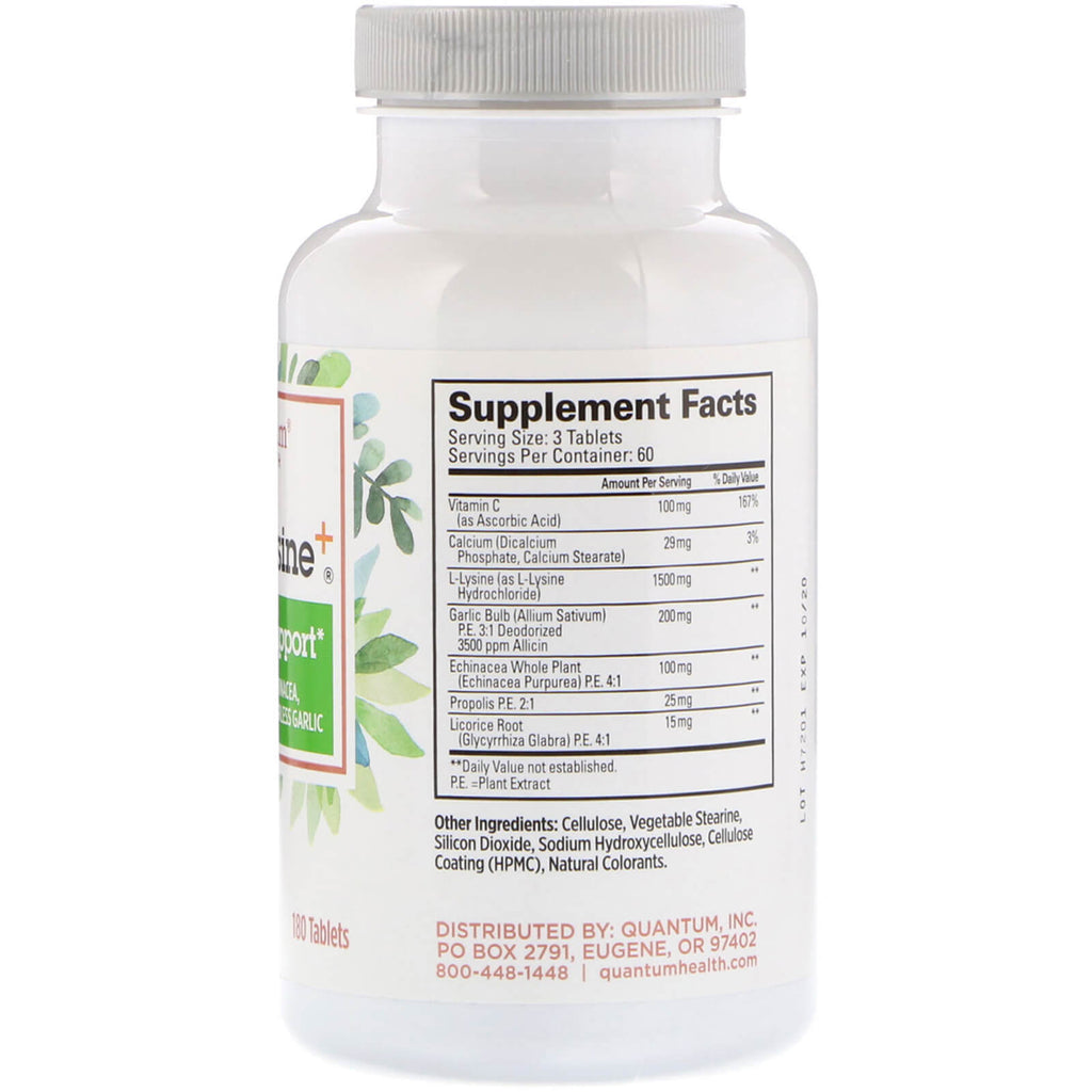 Quantum Health, Super Lysine+, Immune Support, 180 Tablets