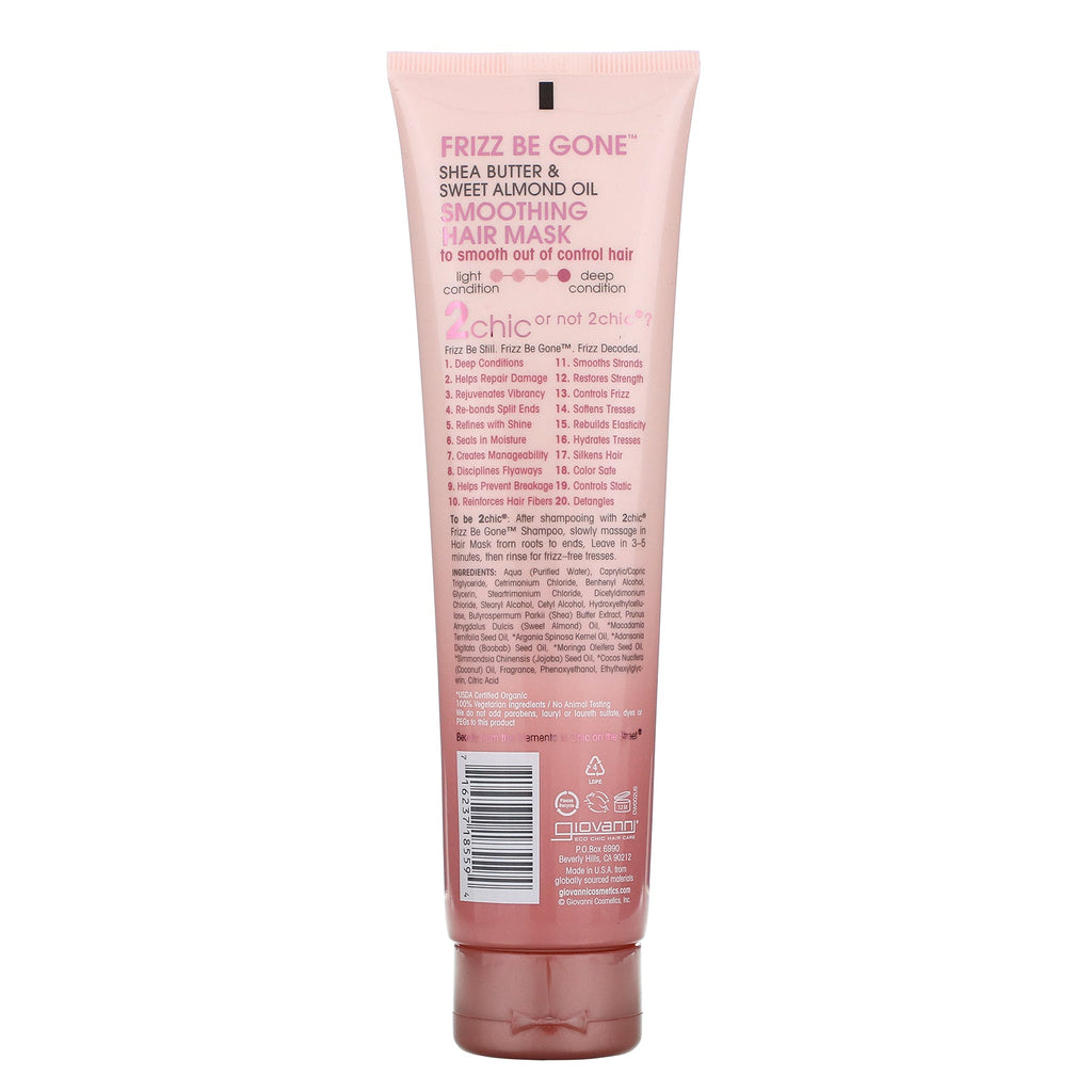Giovanni, 2chic, Frizz Be Gone, Smoothing Hair Mask, Sheasmør + Sød Mandelolie, 5,1 fl oz (150 ml)