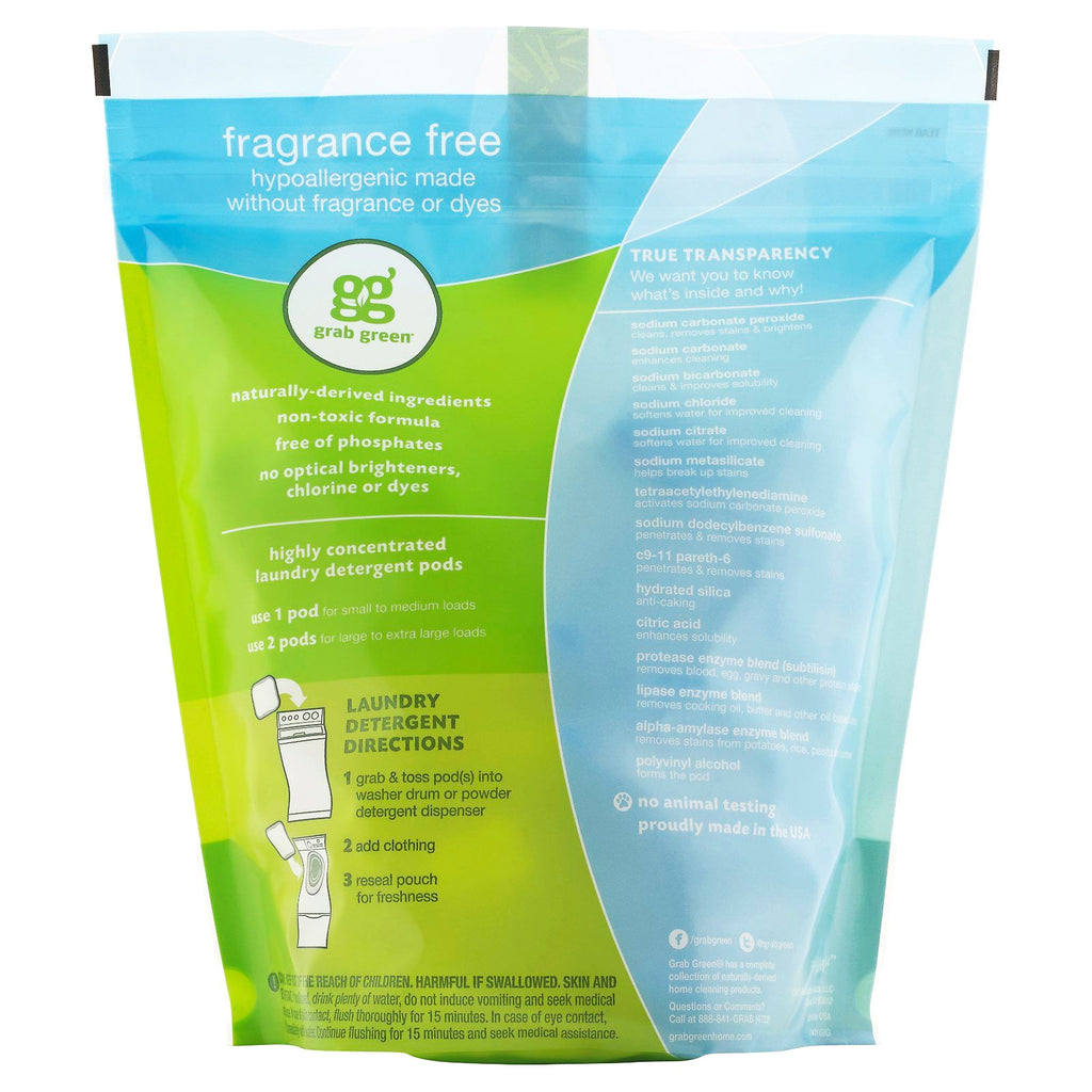 Grib grønne, 3-i-1 vaskemiddelbælg, parfumefri, 60 læs, 2 lbs, 6 oz (1.080 g)