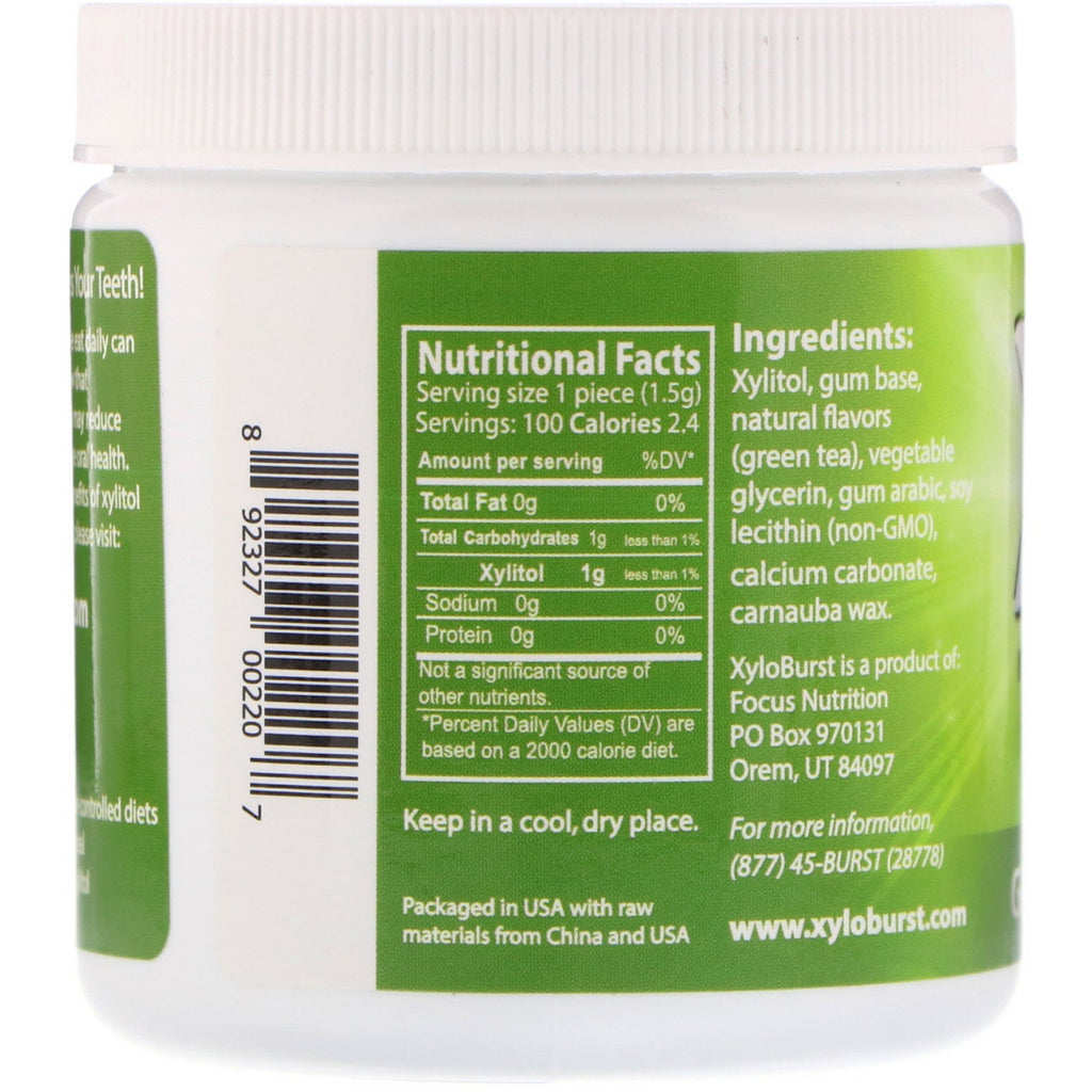 Xyloburst, Xylitol tyggegummi, grøn te, 100 stykker, 5,29 oz (150 g)
