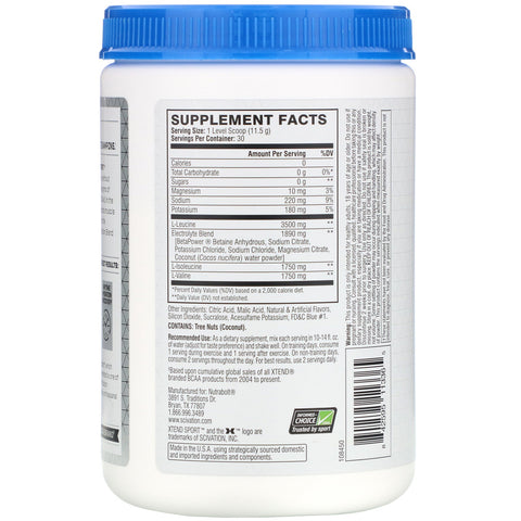 Xtend, Sport, 7G BCAA, Blue Raspberry Ice, 12.2 oz (345 g)