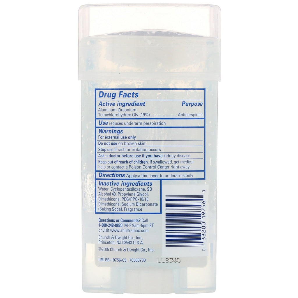Arm &amp; Hammer, UltraMax, Clear Gel Antiperspirant Deodorant, til mænd, Cool Blast, 4,0 oz (113 g)