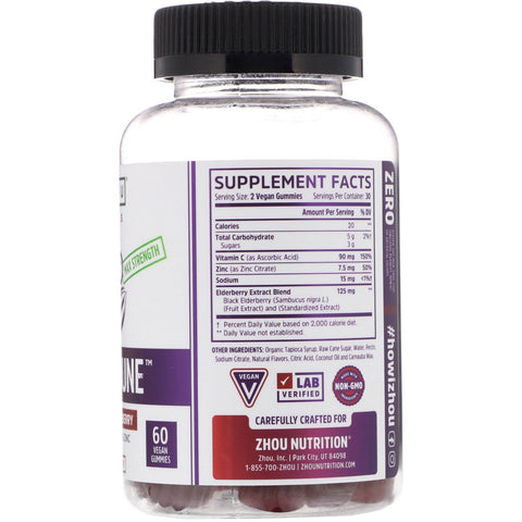 Zhou Nutrition, Max Strength Elder-Mune, Sambucus Hyldebær, 60 Vegan Gummies