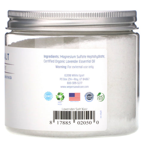 White Egret Personal Care, sal de Epsom, lavanda, 16 oz (454 g)