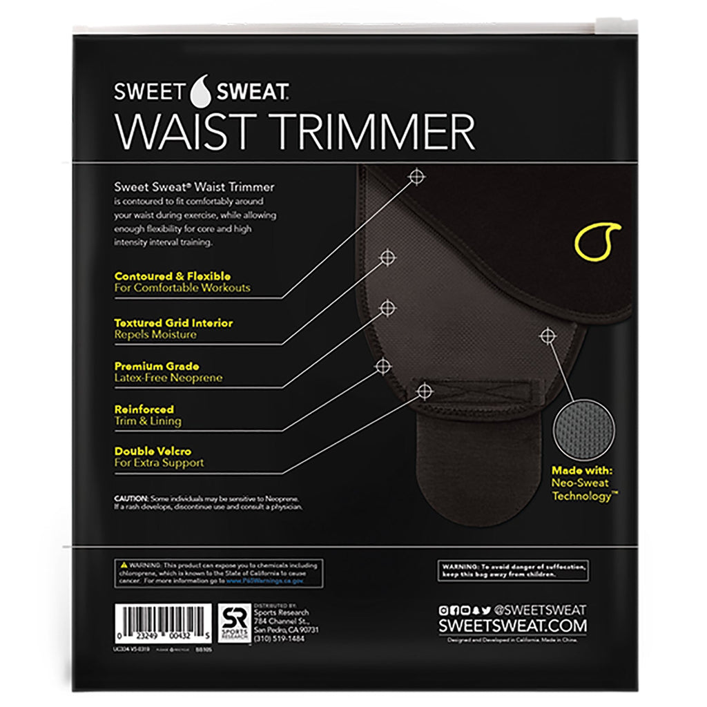 Sportsforskning, Sweet Sweat Waist Trimmer, Medium, Sort &amp; Gul, 1 bælte
