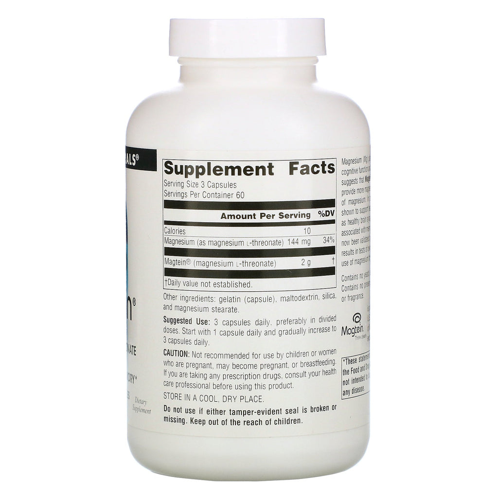 Source Naturals, Magtein, Magnesium L-Threonat, 667 mg, 180 kapsler