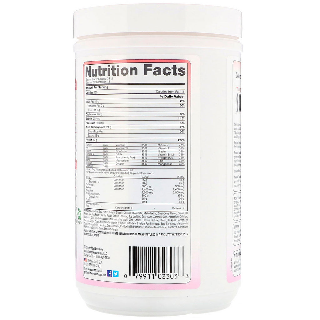Naturade, Total Soy, Meal Replacement, Strawberry Cream, 17.88 oz (507 g)