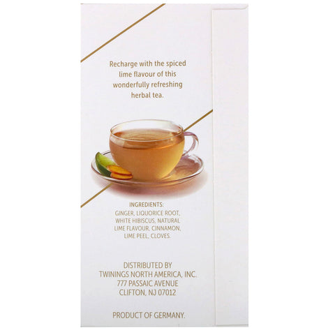 Twinings, støtte urtete, hvid hibiscus, lime og ingefær, koffeinfri, 18 teposer, 0,95 oz (27 g)