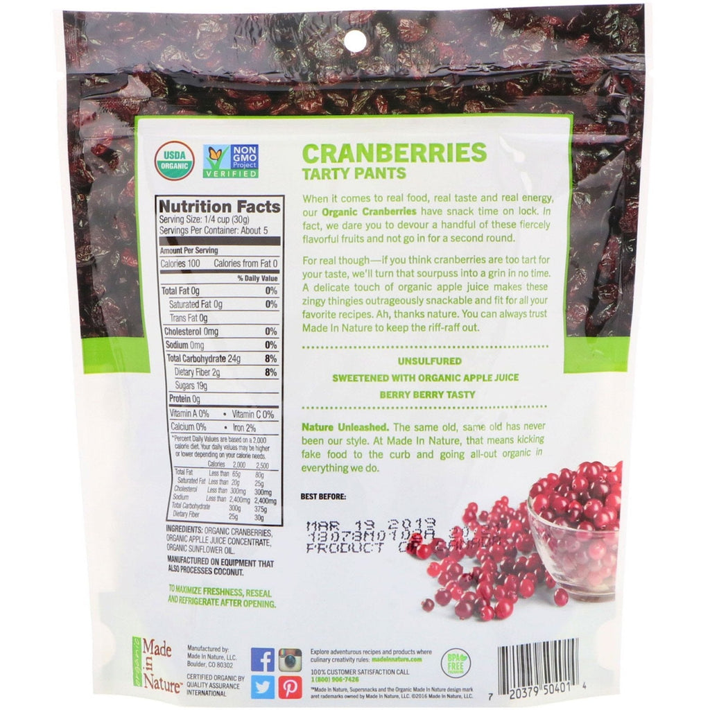 Lavet i naturen, tørrede tranebær, modne og klar supersnacks, 5 oz (142 g)