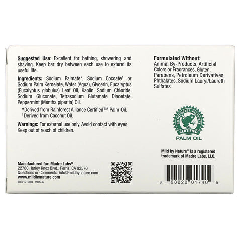 Mild By Nature, Arcilla desintoxicante, barra de jabón, eucalipto y menta, con arcilla antigua, 5 oz (141 g)