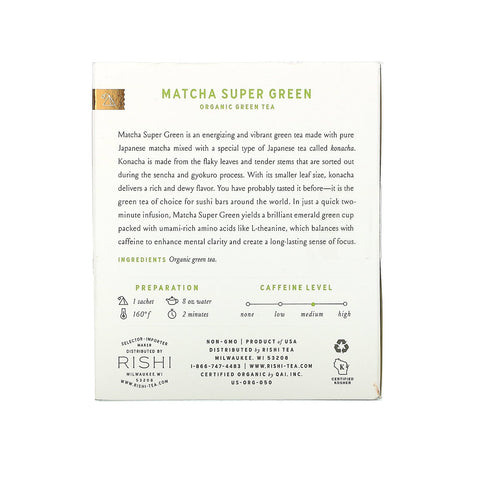 Rishi te, grøn te, Matcha supergrøn, 15 poser, 1,42 oz (40,5 g)