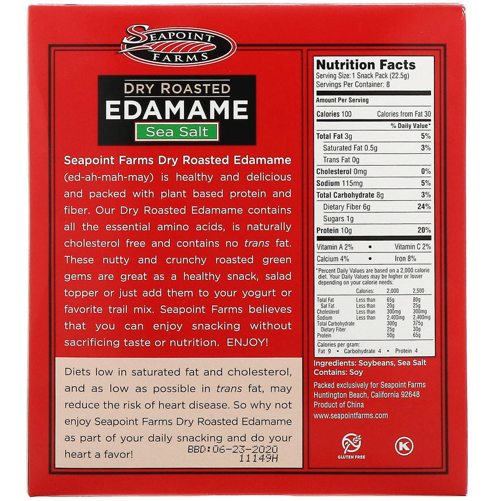 Seapoint Farms, Dry Roasted Edamame, Sea Salt, 8 Snack Packs, 0.79 oz (22.5 g) Each