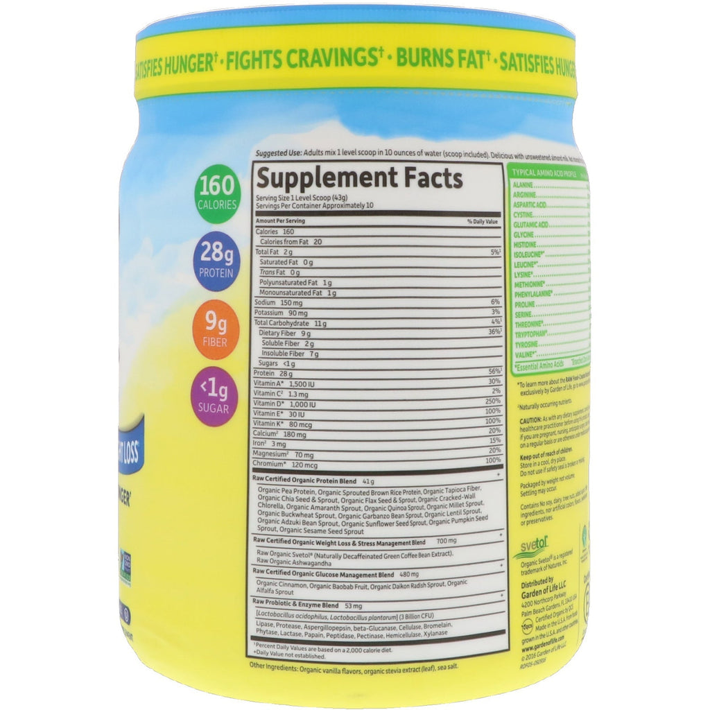Garden of Life, RAW Fit, højt proteinindhold til vægttab, original, 15,1 oz (427 g)