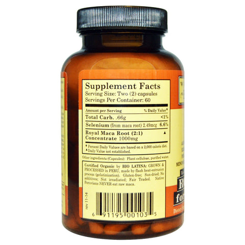 Whole World Botanicals, Royal Maca til overgangsalderen, 500 mg, 120 vegetariske kapsler