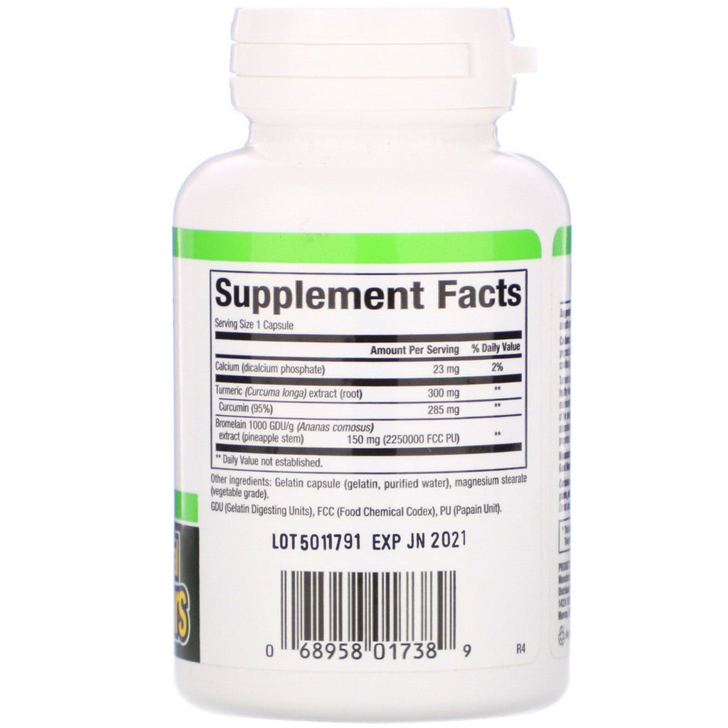 Naturlige faktorer, gurkemeje og bromelain, 450 mg, 90 kapsler
