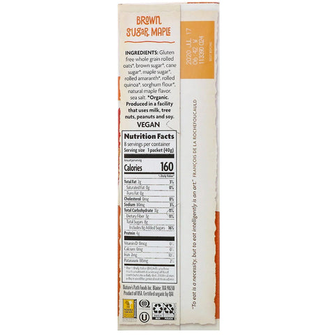 Nature's Path, Avena instantánea, Arce y azúcar moreno, 8 paquetes, 320 g (11,3 oz)