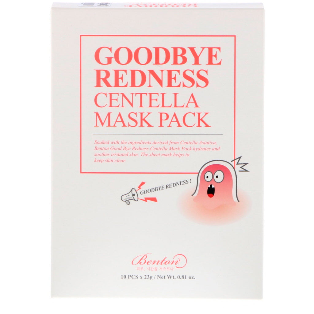Benton, Goodbye Redness Centella maskepakke, 10 ark, 0,81 oz (23 g) hver