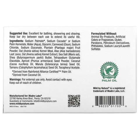 Mild By Nature, barra de jabón exfoliante, con aceites de marula y tamanu más manteca de karité, sin perfume, 5 oz (141 g)