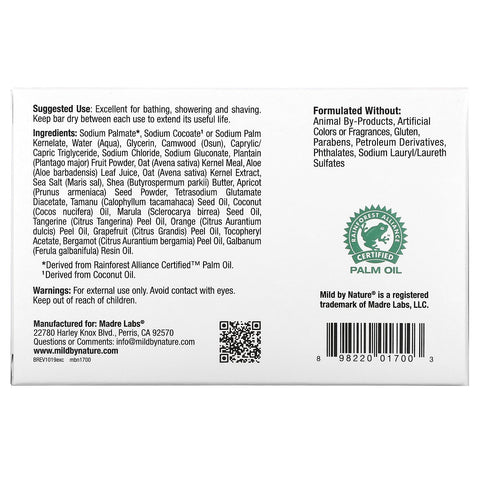Mild By Nature, barra de jabón exfoliante, con aceites de marula y tamanu más manteca de karité, cítricos, 5 oz (141 g)