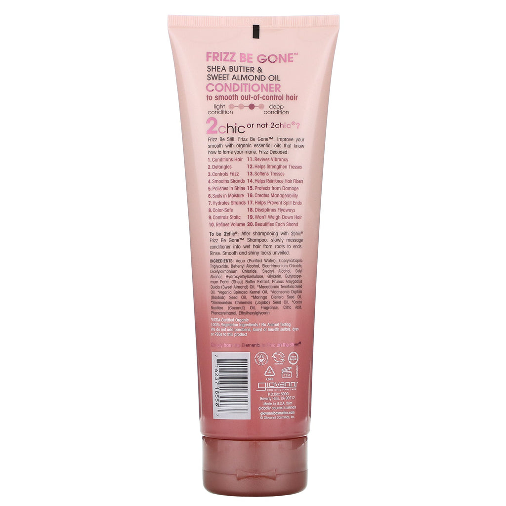 Giovanni, 2chic, Frizz Be Gone Conditioner, Shea Butter + Sød Mandelolie, 8,5 fl oz (250 ml)