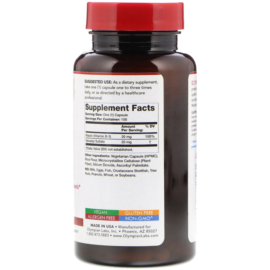 Olympian Labs, Vanadyl Sulfate-20, 100 vegetariske kapsler