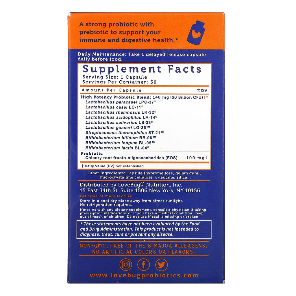 LoveBug, Advanced Strength Daily Probiotic, 50 milliarder CFU, 30 Count