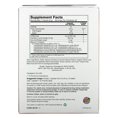 Nu fødevarer, tranebær mannose + probiotika, til kvinder på farten, 24 pakker, 0,21 oz (6 g) hver