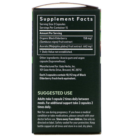 Gaia Herbs, Saúco negro con fruta de acerola, 30 cápsulas veganas