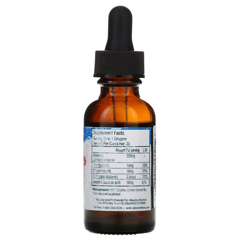 Absolut ernæring, immunitet, zink med hyldebær, vitamin C og vitamin B, 1 oz (30 ml)
