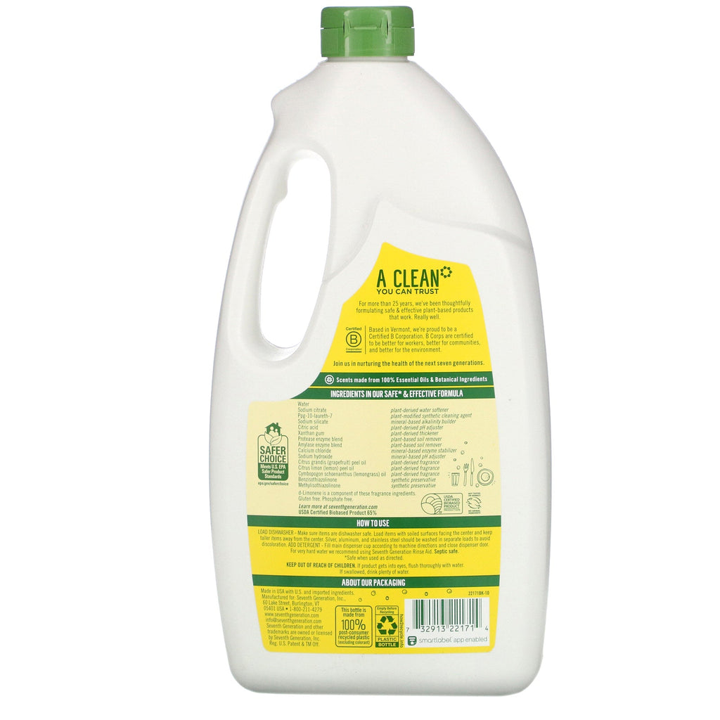 Syvende generation, opvaskemiddel gel, citron, 42 fl oz (1,19 kg)